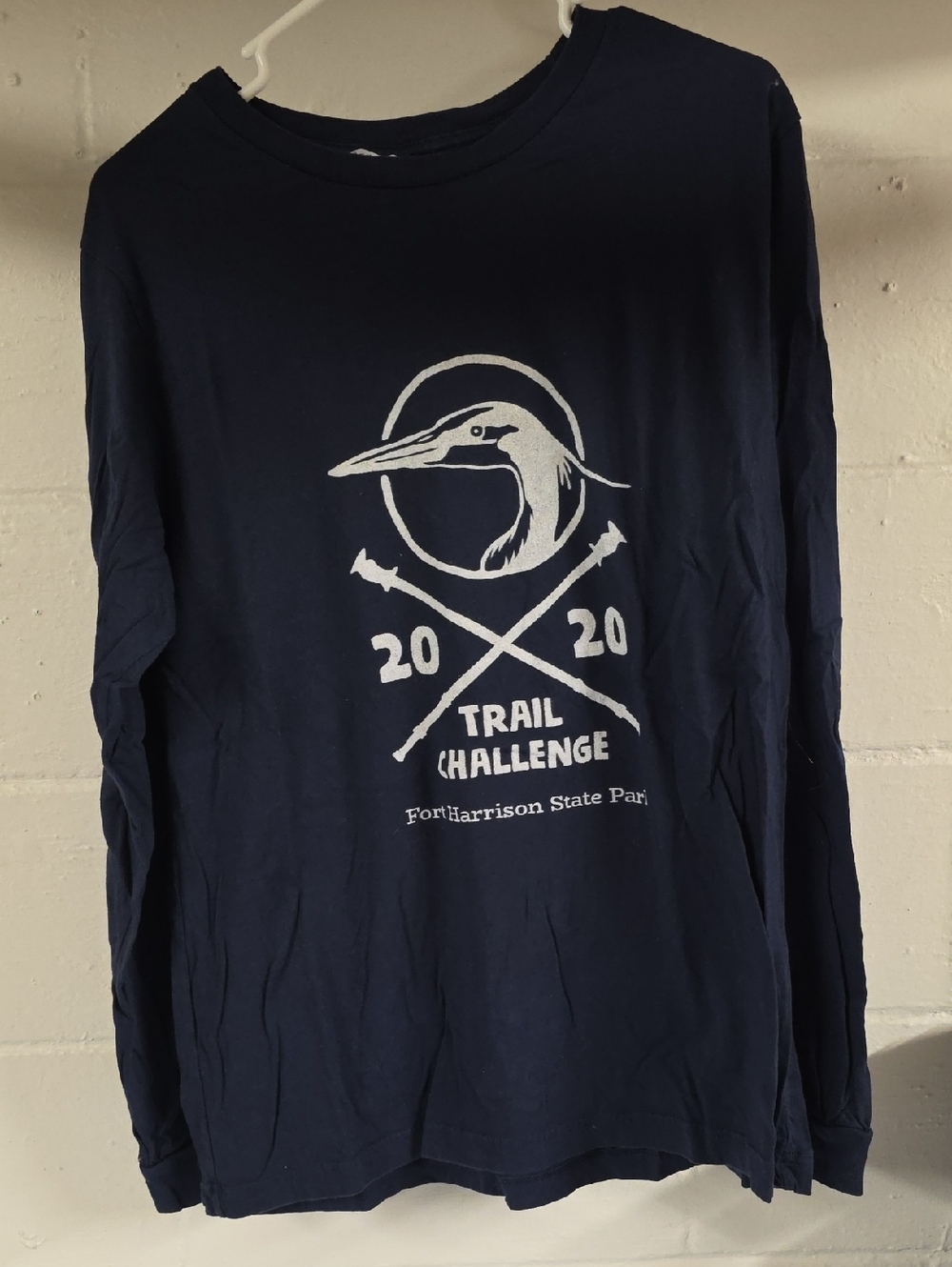 Bella Canvas Navy Long Sleeve Trail Challenge Tee with White Graphic